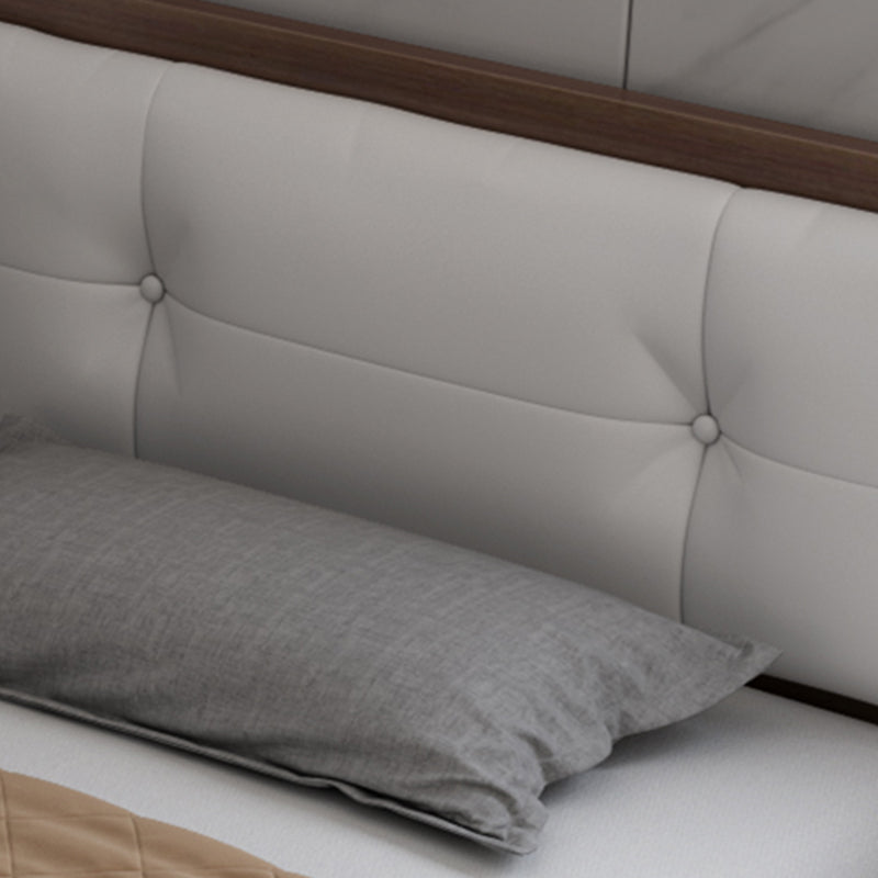35.43" Scandinavian Panel Bed with Headboard Upholstered Low Profile Bed