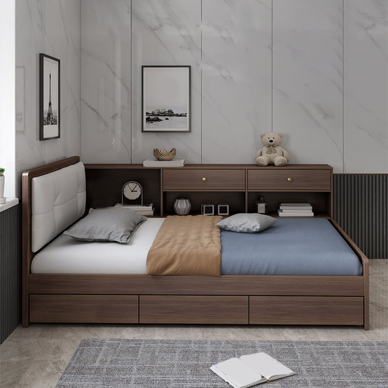 35.43" Scandinavian Panel Bed with Headboard Upholstered Low Profile Bed