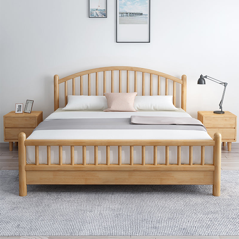 Scandinavian Natural Rubberwood Bed with Arched Slat Headboard