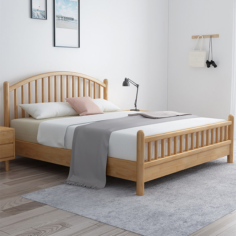 Scandinavian Natural Rubberwood Bed with Arched Slat Headboard