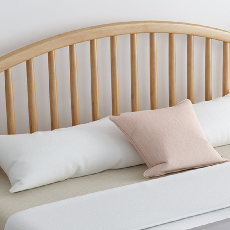 Scandinavian Natural Rubberwood Bed with Arched Slat Headboard