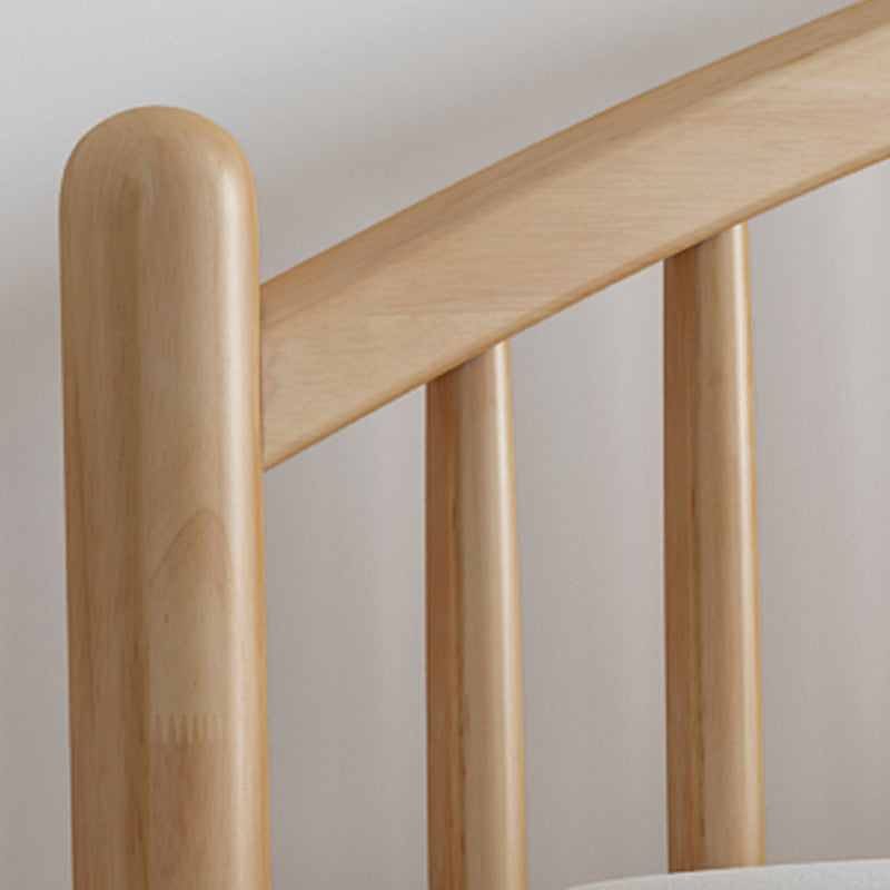 Scandinavian Natural Rubberwood Bed with Arched Slat Headboard