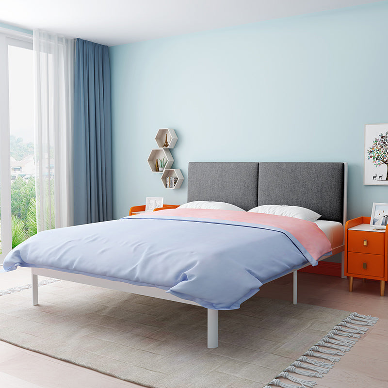 Metal Bed Pine Wood 78.74" L Bed Frame Modern Headboard Bed in Gray