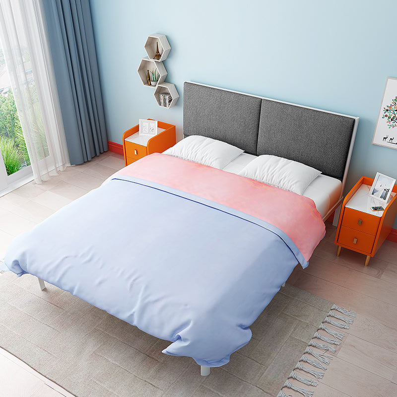 Metal Bed Pine Wood 78.74" L Bed Frame Modern Headboard Bed in Gray