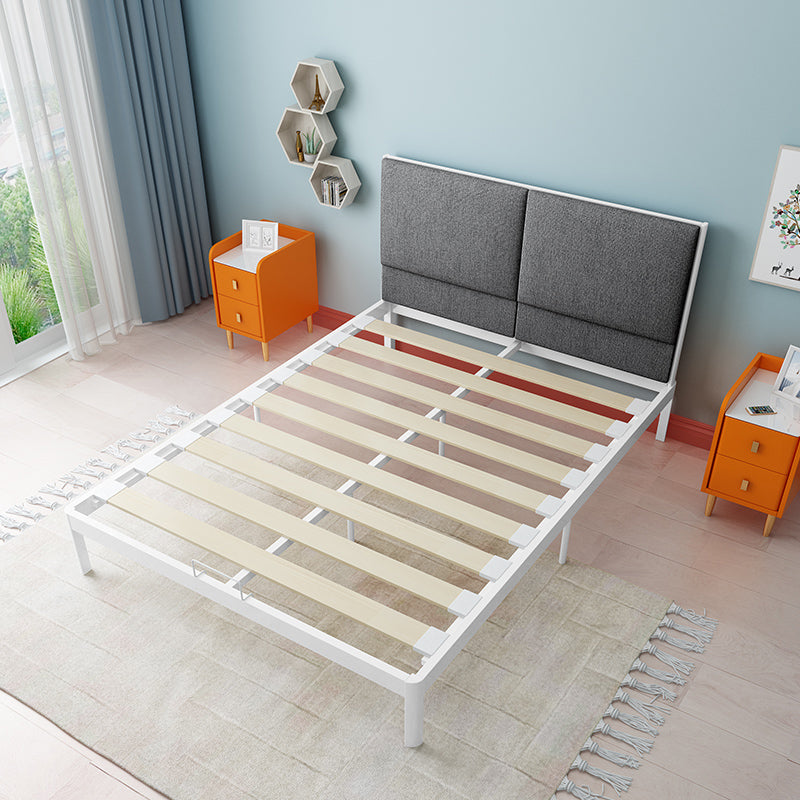 Metal Bed Pine Wood 78.74" L Bed Frame Modern Headboard Bed in Gray