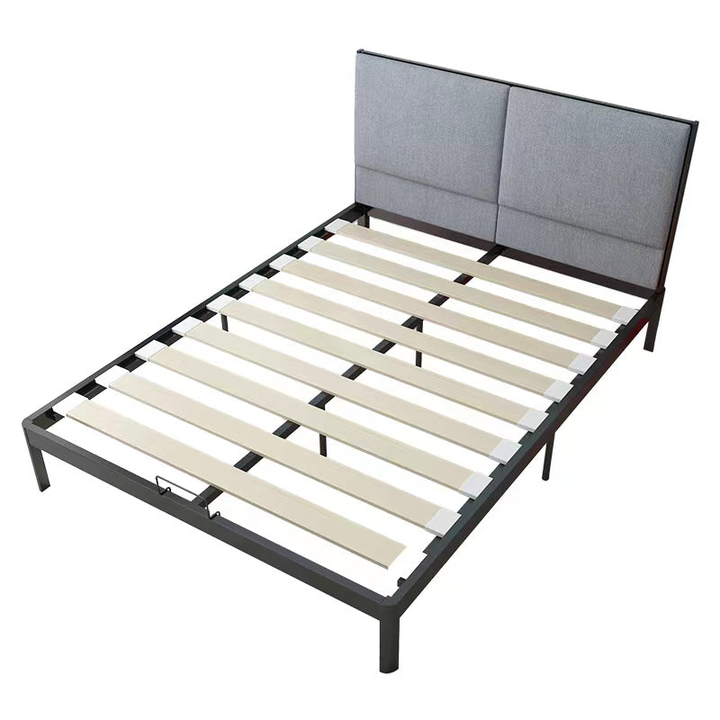 Metal Bed Pine Wood 78.74" L Bed Frame Modern Headboard Bed in Gray