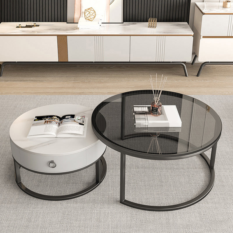 Frame Base Design Round Glass/artificial Table Metal Base Coffee Table