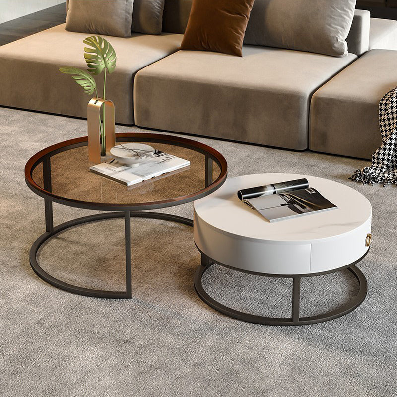 Frame Base Design Round Glass/artificial Table Metal Base Coffee Table