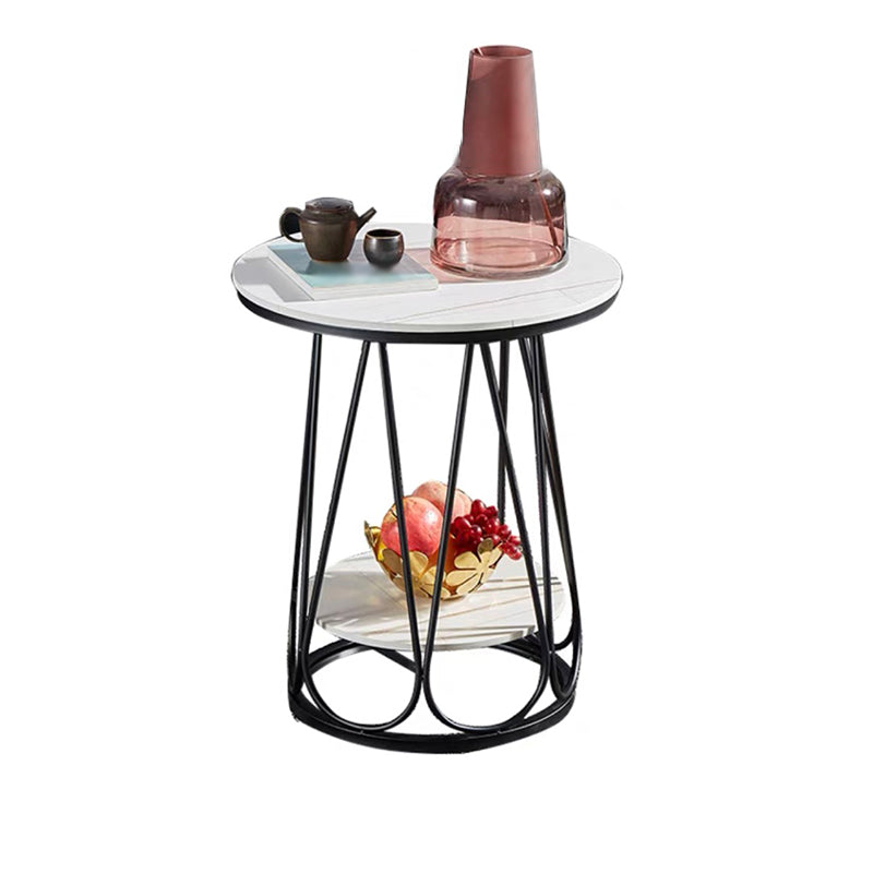 Frame Steel Tube Base Designed with Round Table Top Made of Rock PlateSide Table