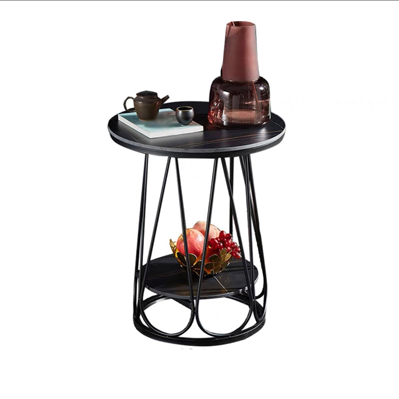 Frame Steel Tube Base Designed with Round Table Top Made of Rock PlateSide Table