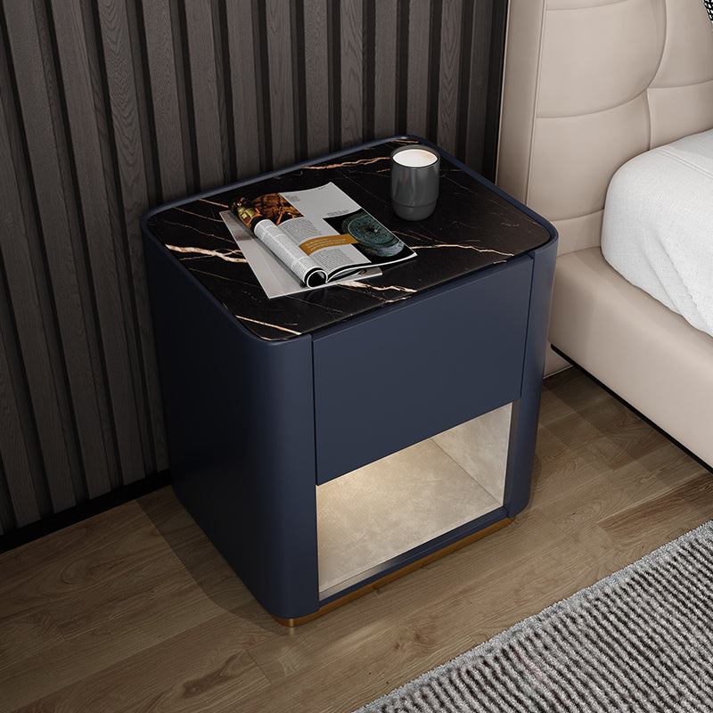 Modern Solid Wood and Slate Night Table Drawer Storage Bed Nightstand