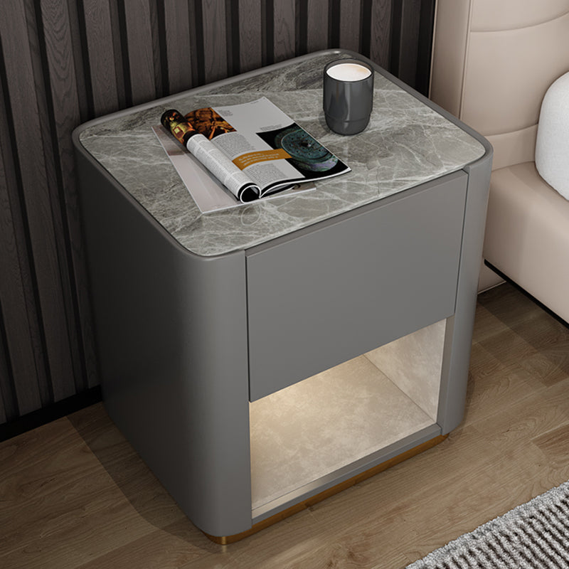 Modern Solid Wood and Slate Night Table Drawer Storage Bed Nightstand