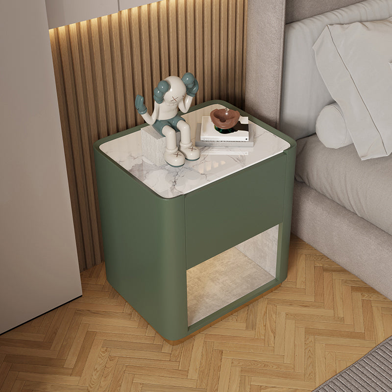 Modern Solid Wood and Slate Night Table Drawer Storage Bed Nightstand