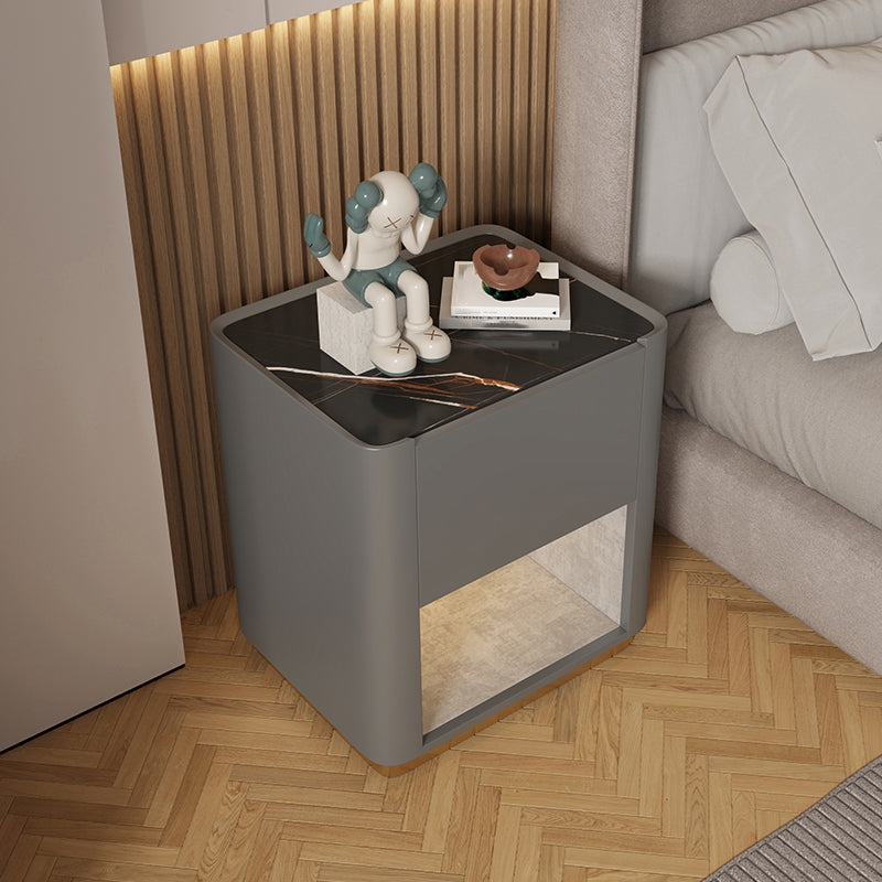 Modern Solid Wood and Slate Night Table Drawer Storage Bed Nightstand