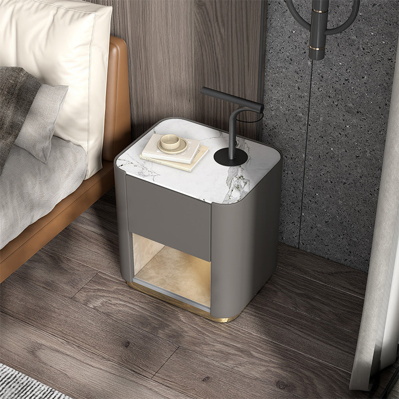 Modern Solid Wood and Slate Night Table Drawer Storage Bed Nightstand