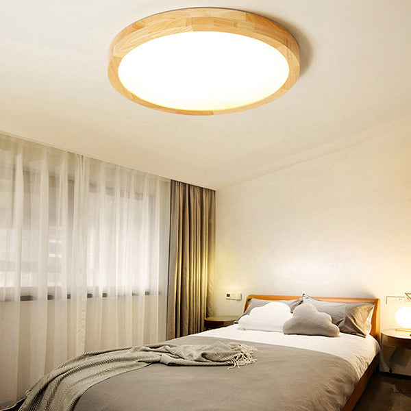 Modern Simplicity LED Ceiling Light Circular Wooden Flush Mount for Living Room