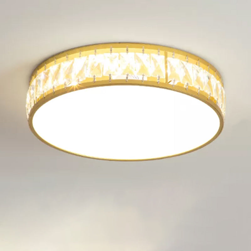 Modern Metal Ceiling Light Geometric Shape Flush Mount with Crystal Shade for Living Room