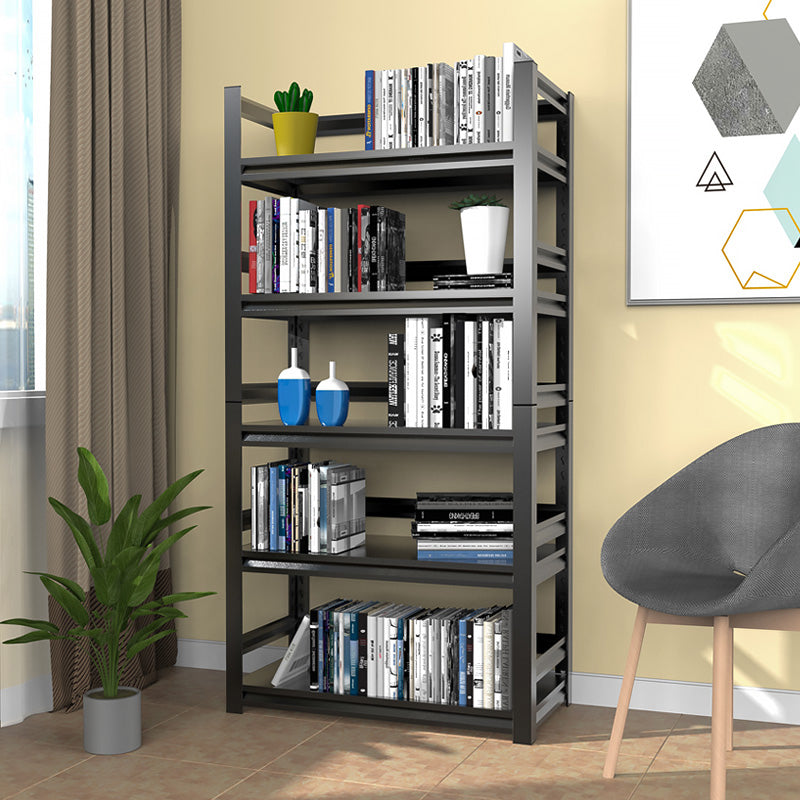 Open Black Metal Storage Bookshelf Modern Home Office Bookcase