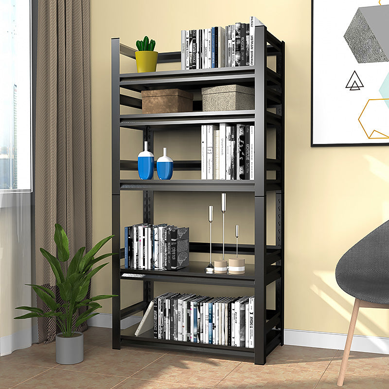 Open Black Metal Storage Bookshelf Modern Home Office Bookcase