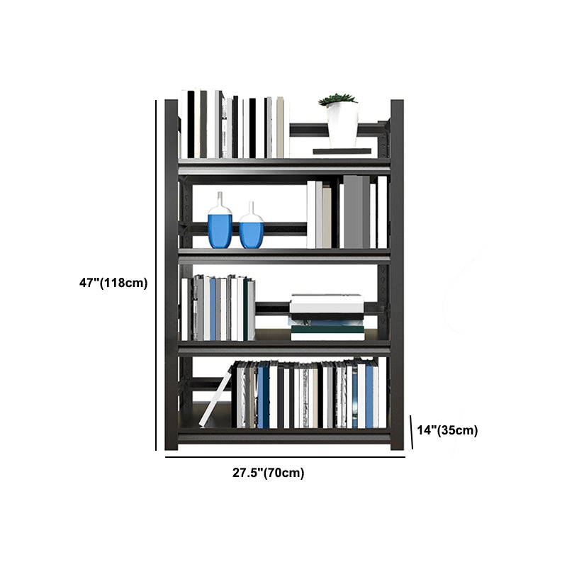 Open Black Metal Storage Bookshelf Modern Home Office Bookcase