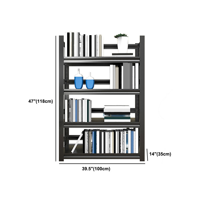 Open Black Metal Storage Bookshelf Modern Home Office Bookcase