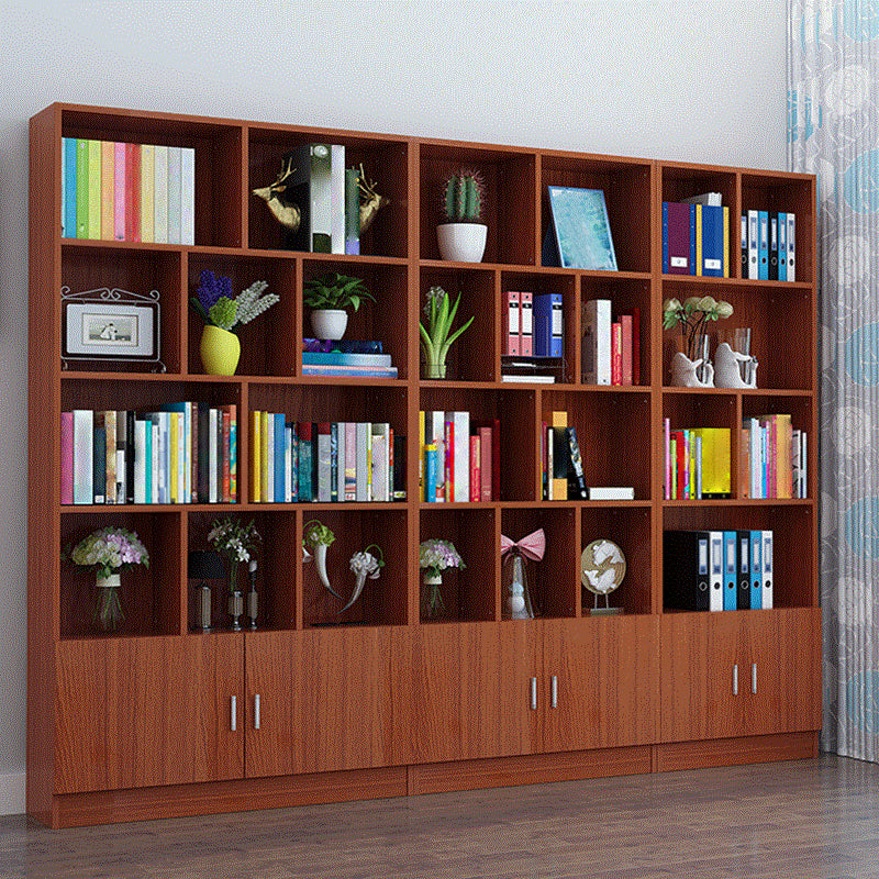 Closed Back Wooden Bookshelf Modern Home Living Room Standard Bookcase with Door