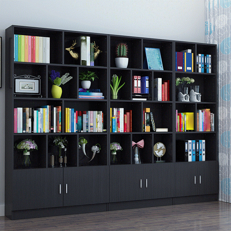 Closed Back Wooden Bookshelf Modern Home Living Room Standard Bookcase with Door