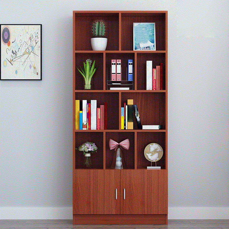 Closed Back Wooden Bookshelf Modern Home Living Room Standard Bookcase with Door