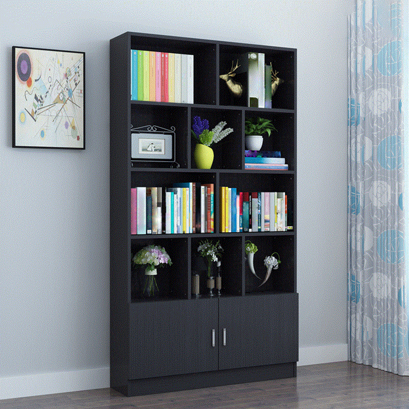 Closed Back Wooden Bookshelf Modern Home Living Room Standard Bookcase with Door