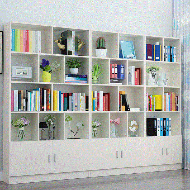Closed Back Wooden Bookshelf Modern Home Living Room Standard Bookcase with Door