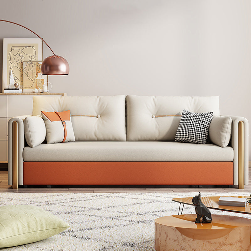 Faux Leather Stain Resistant Contemporary Bed Sofa Couch in Orange/white