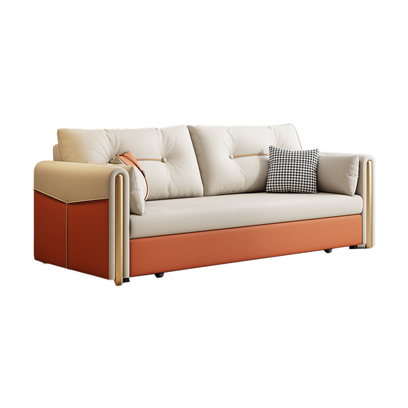 Faux Leather Stain Resistant Contemporary Bed Sofa Couch in Orange/white