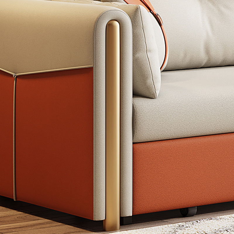 Faux Leather Stain Resistant Contemporary Bed Sofa Couch in Orange/white