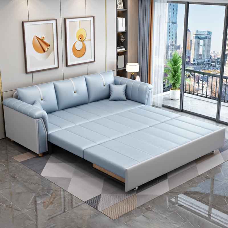 Square Arm Standard Couch Bed Contemporary Faux Leather Bed Sofa Couch