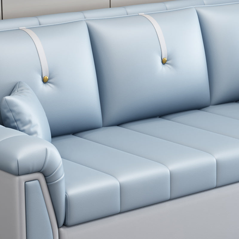 Square Arm Standard Couch Bed Contemporary Faux Leather Bed Sofa Couch