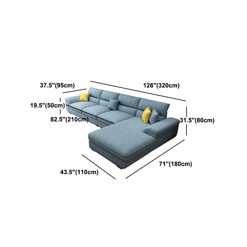 Blue L-Shape Sectional with Pillow Top Arm and Pillows Back for Four People