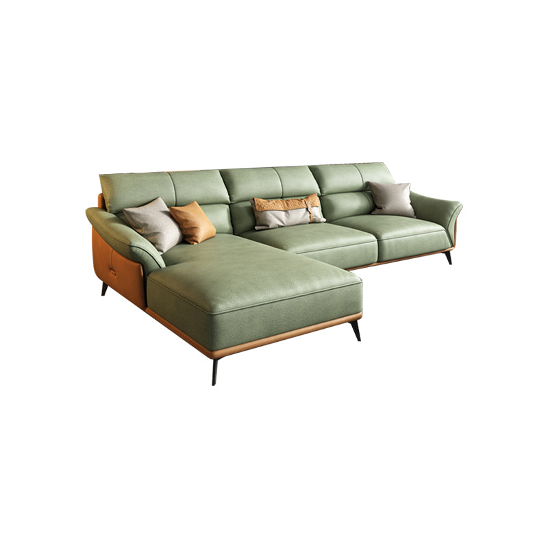 Pillow Arms Sectional Green Modern Faux Leather Living Room Sofa & Chaise