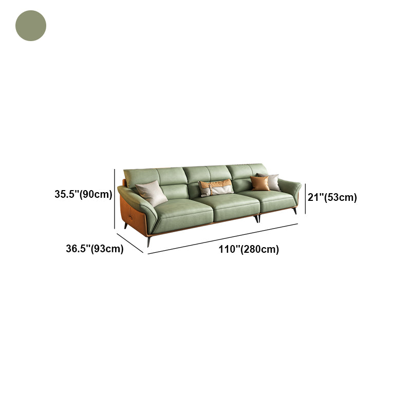 Pillow Arms Sectional Green Modern Faux Leather Living Room Sofa & Chaise