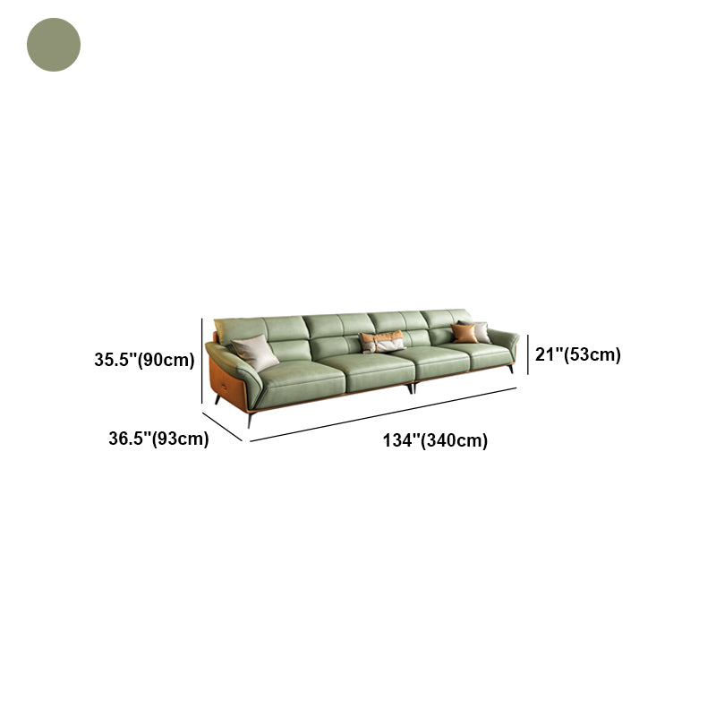 Pillow Arms Sectional Green Modern Faux Leather Living Room Sofa & Chaise
