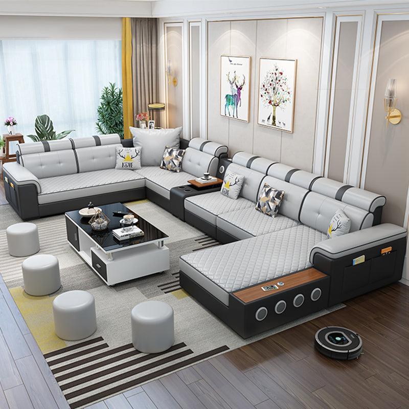 Contemporary Sofa Faux Leather U-Shaped Modular Furniture Sectionals