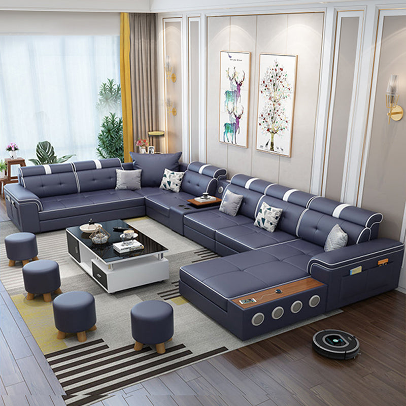 Contemporary Sofa Faux Leather U-Shaped Modular Furniture Sectionals