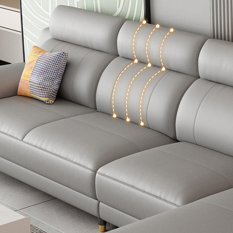 Light-grey Contemporary Sofa Genuine Leather Living Room Sofa & Chaise