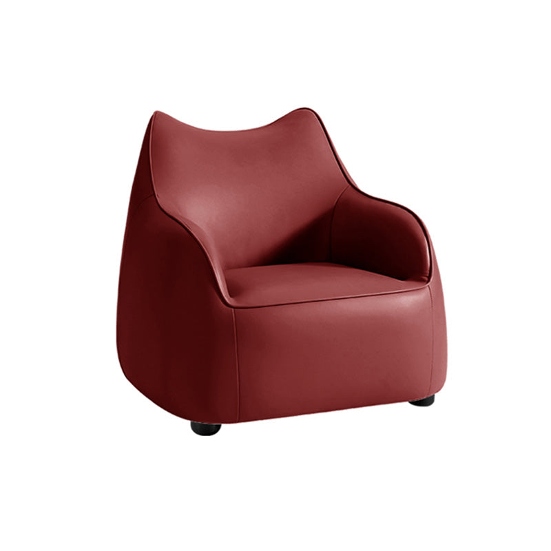 Modern Barrel Chair Genuine Leather Chair with Black Legs for Bedroom