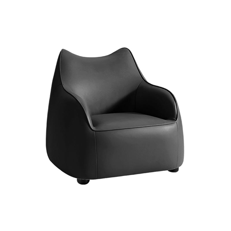 Modern Barrel Chair Genuine Leather Chair with Black Legs for Bedroom