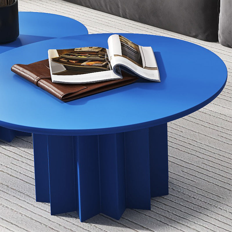 Solid Wood Blue/white/green/black Single Foot Base Design Round Coffee Table