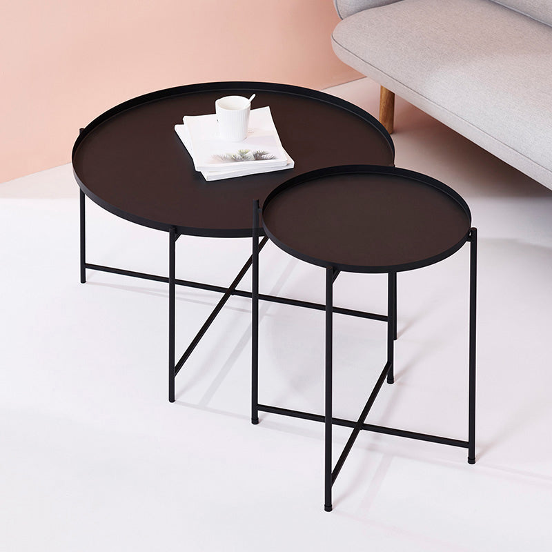 Cross Legs Tray Top Coffee Table Round Metallic Cocktail Table