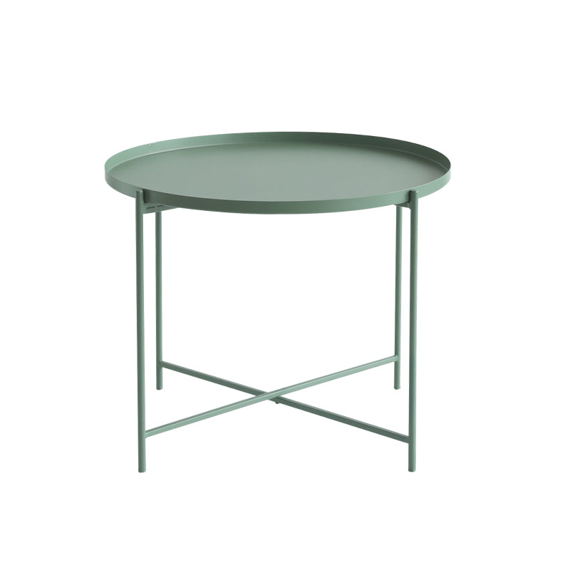 Cross Legs Tray Top Coffee Table Round Metallic Cocktail Table