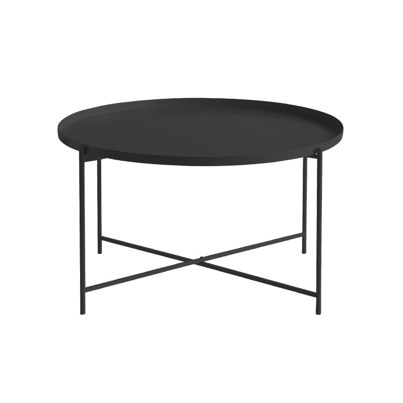 Cross Legs Tray Top Coffee Table Round Metallic Cocktail Table