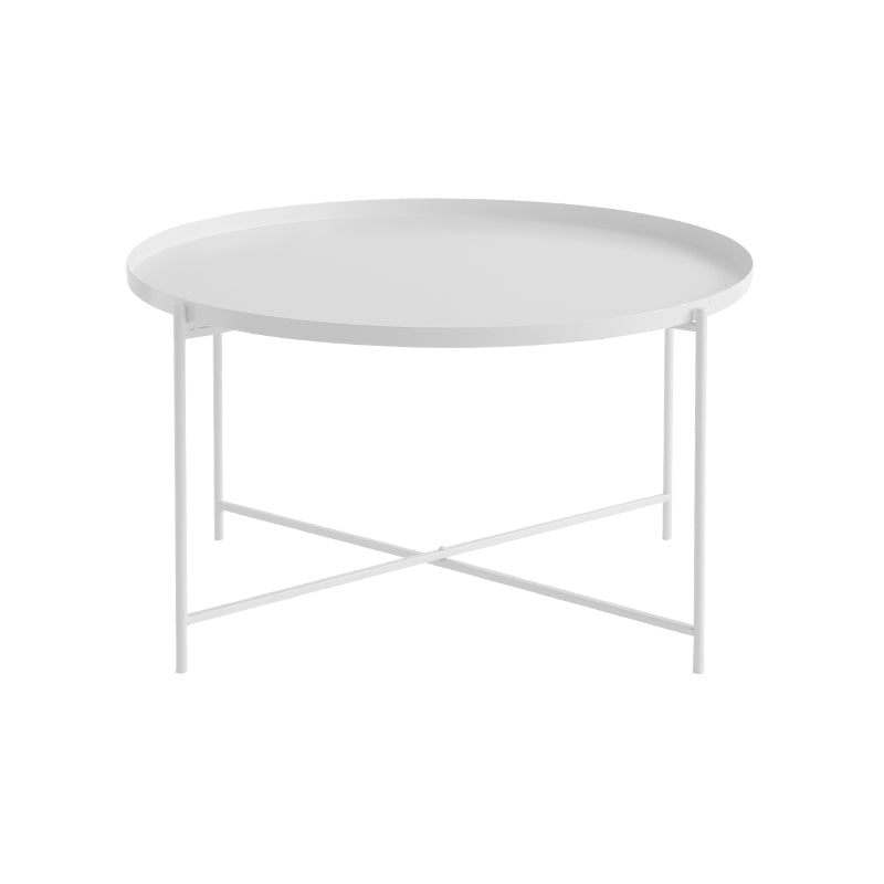 Cross Legs Tray Top Coffee Table Round Metallic Cocktail Table
