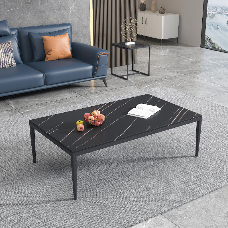 Glam Style White/black/grey Rock Slate Top Metal Base Coffee Table